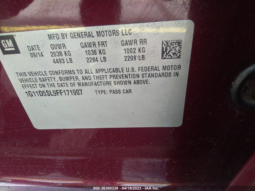 2015 CHEVROLET MALIBU LT - 1G11D5SL9FF171907