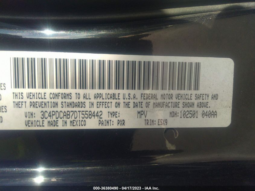 2013 DODGE JOURNEY AMERICAN VALUE PKG - 3C4PDCAB7DT558442