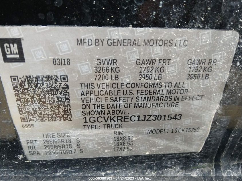 2018 CHEVROLET SILVERADO 1500 LT - 1GCVKREC1JZ301543