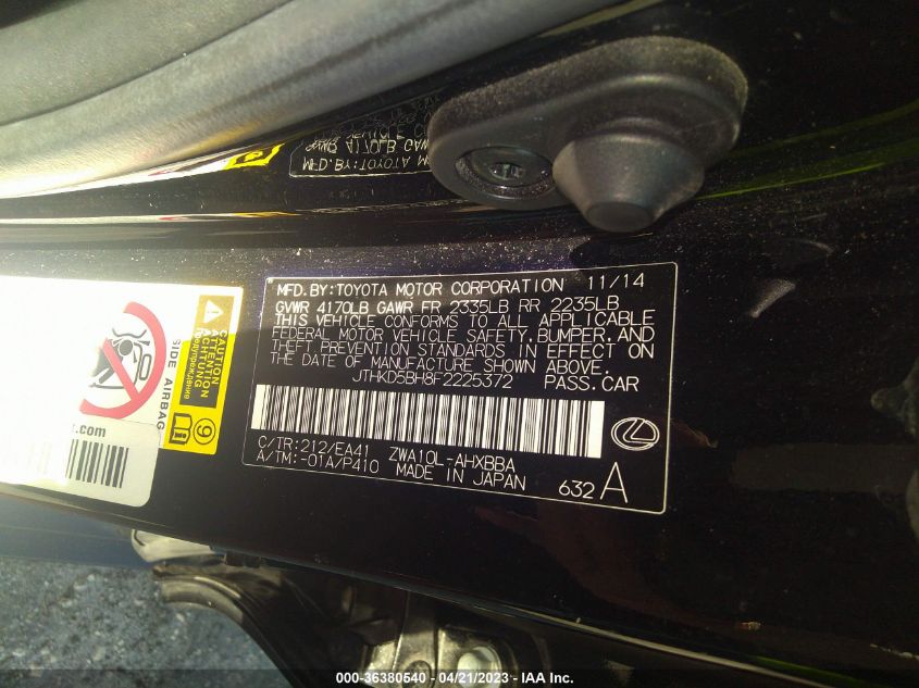 2015 LEXUS CT 200H HYBRID - JTHKD5BH8F2225372