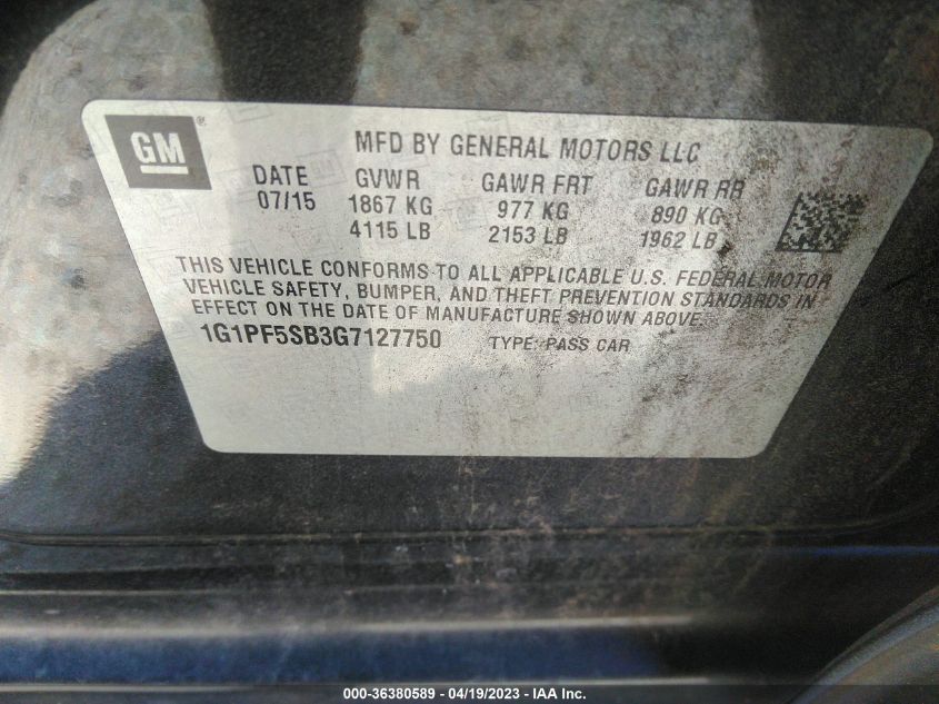2016 CHEVROLET CRUZE LIMITED LT - 1G1PF5SB3G7127750