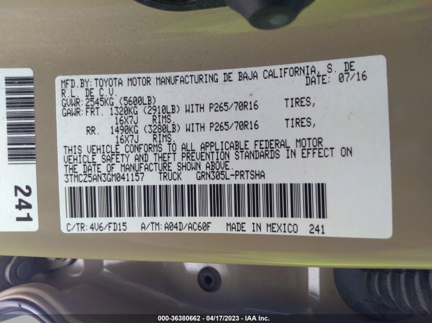 2016 TOYOTA TACOMA SR/SR5/TRD SPORT - 3TMCZ5AN3GM041157