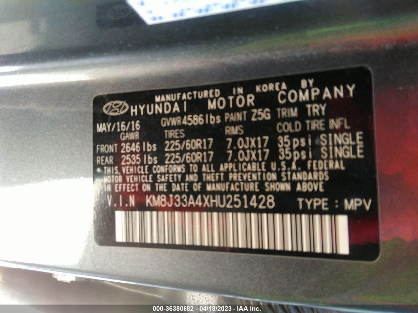 2017 HYUNDAI TUCSON SE - KM8J33A4XHU251428
