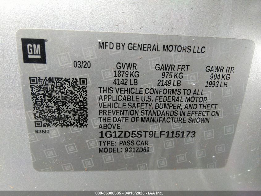 2020 CHEVROLET MALIBU LT - 1G1ZD5ST9LF115173