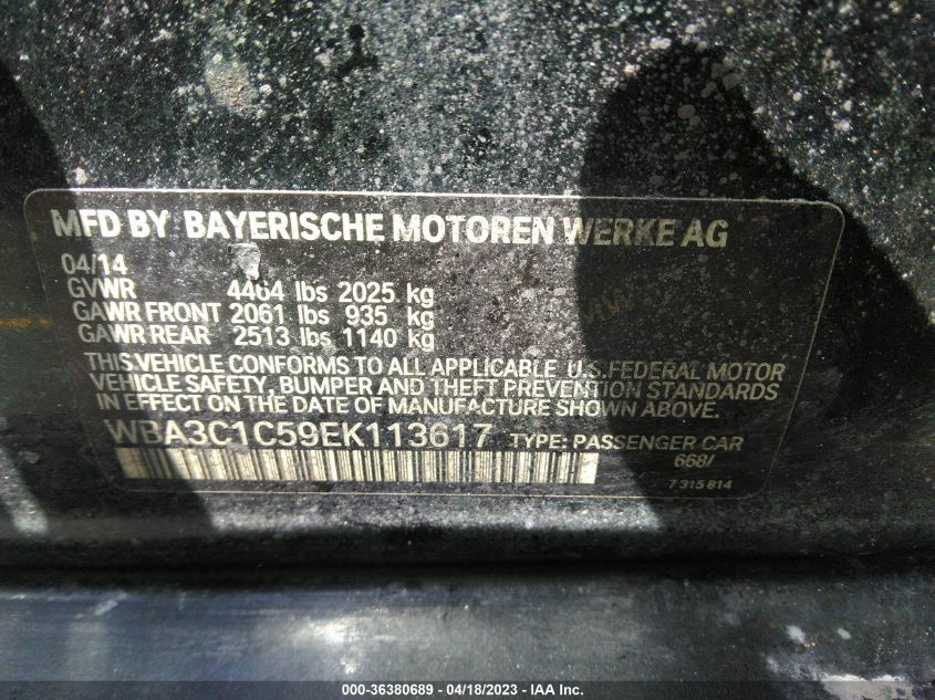 2014 BMW 3 SERIES 328I - WBA3C1C59EK113617