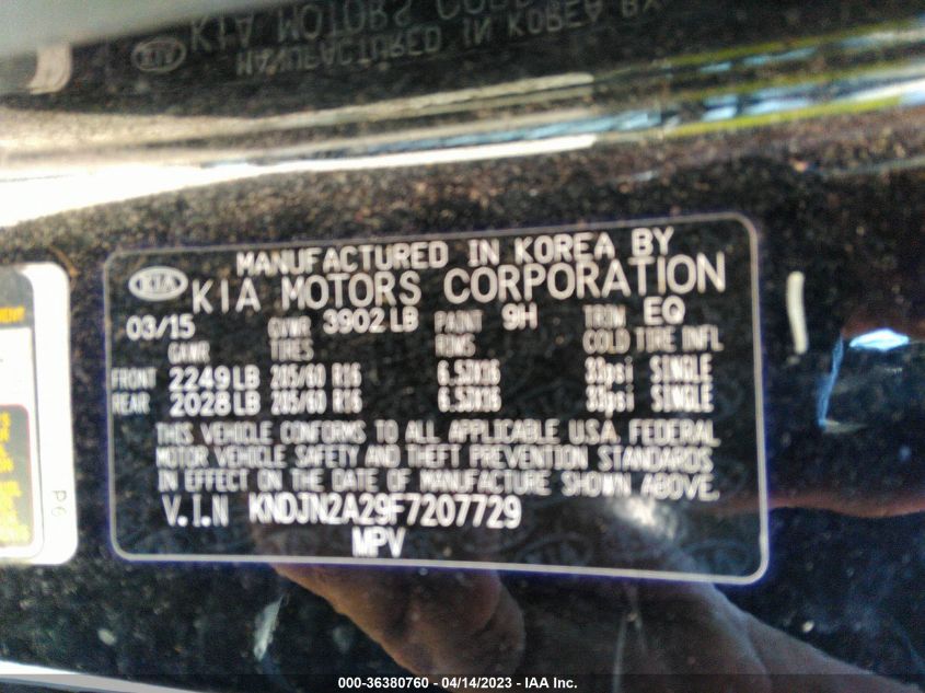 2015 KIA SOUL BASE - KNDJN2A29F7207729