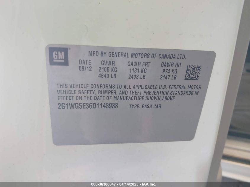 2013 CHEVROLET IMPALA LT - 2G1WG5E36D1143933