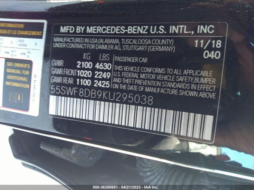 2019 MERCEDES-BENZ C-CLASS C 300 - 55SWF8DB9KU295038