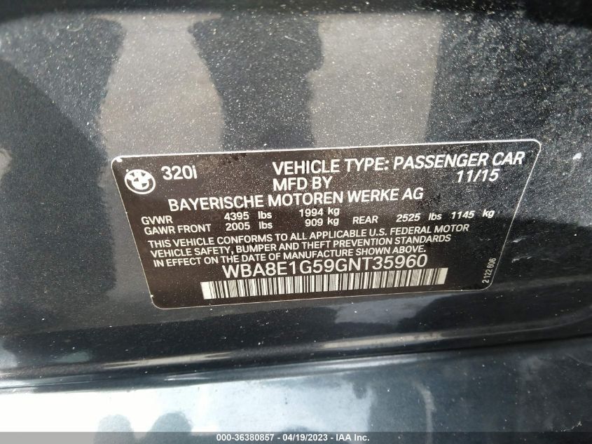 2016 BMW 3 SERIES 320I - WBA8E1G59GNT35960