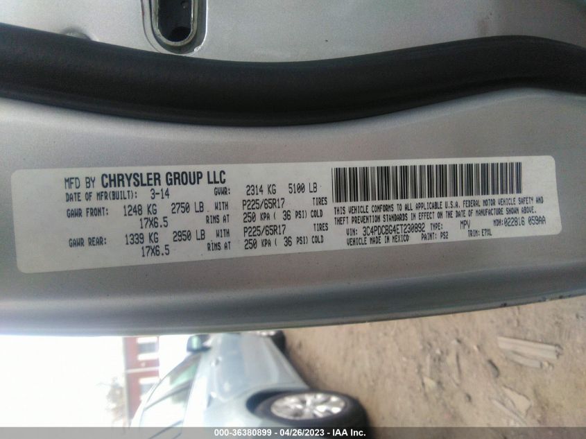 2014 DODGE JOURNEY SXT - 3C4PDCBG4ET230892