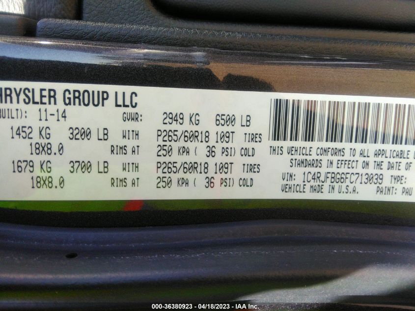2015 JEEP GRAND CHEROKEE LIMITED - 1C4RJFBG6FC713039