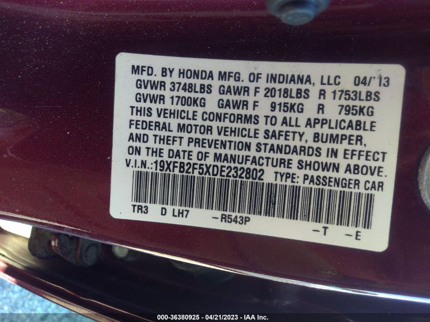 2013 HONDA CIVIC SDN LX - 19XFB2F5XDE232802