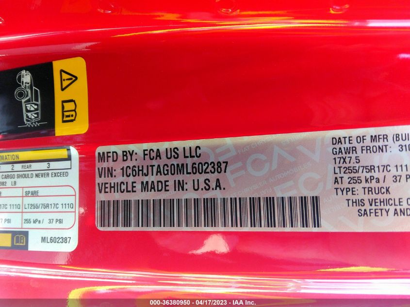 2021 JEEP GLADIATOR WILLYS SPORT - 1C6HJTAG0ML602387