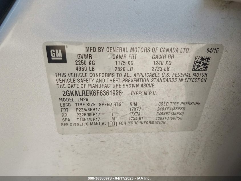 2015 GMC TERRAIN SLE - 2GKALREK6F6361926