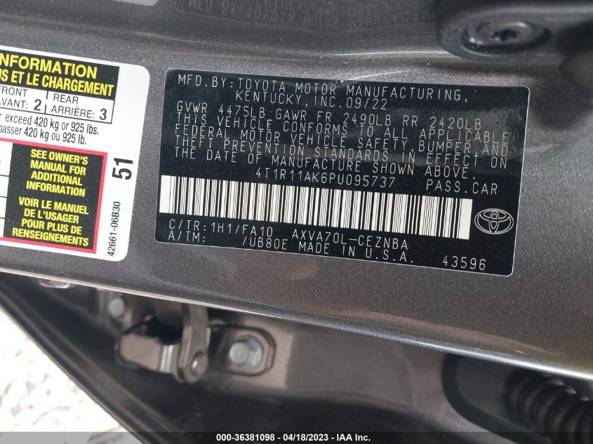 2023 TOYOTA CAMRY LE - 4T1R11AK6PU095737