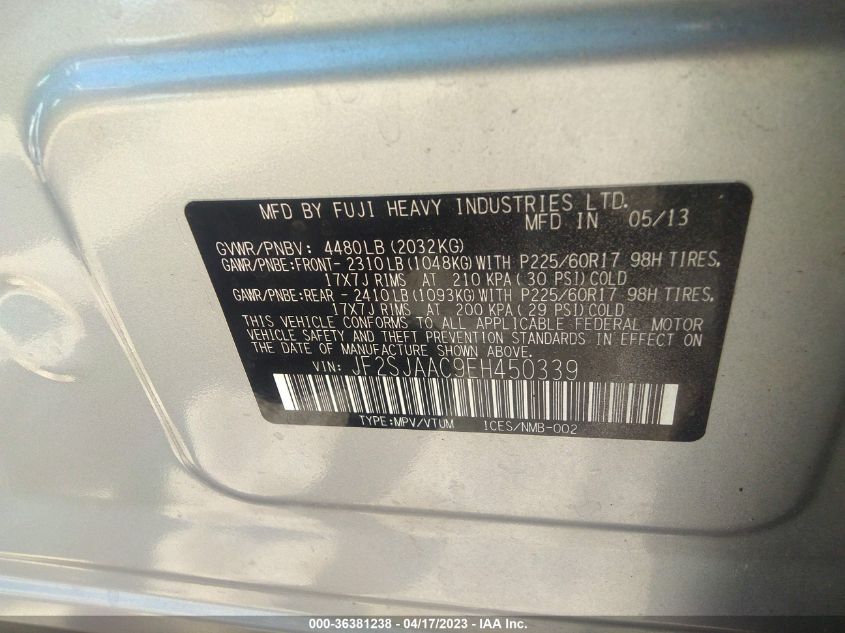 2014 SUBARU FORESTER 2.5I - JF2SJAAC9EH450339