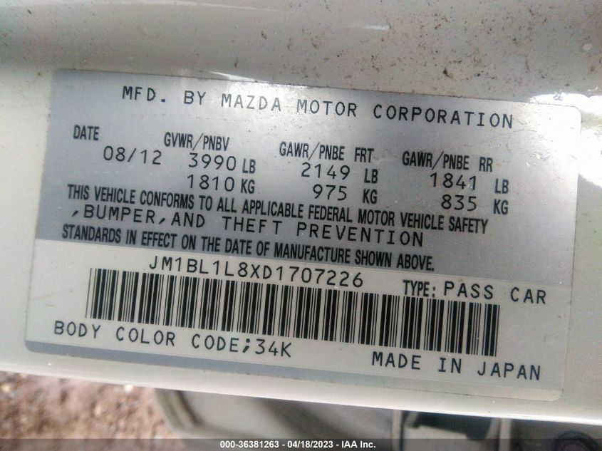 2013 MAZDA MAZDA3 I TOURING - JM1BL1L8XD1707226