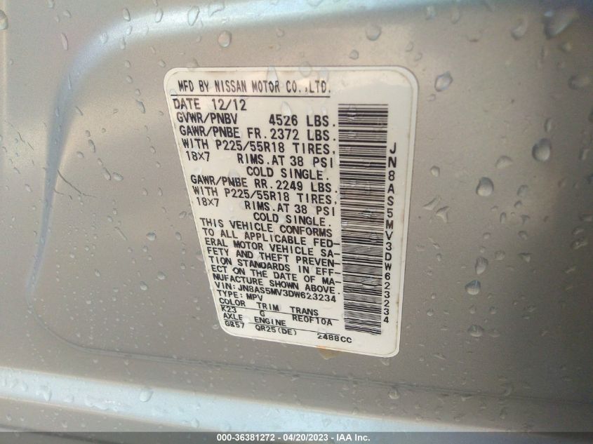 2013 NISSAN ROGUE SL - JN8AS5MV3DW623234