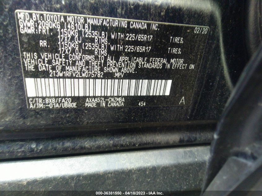 2020 TOYOTA RAV4 XLE - 2T3W1RFV2LW075782