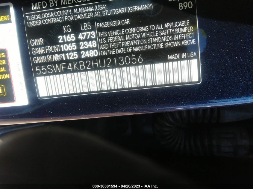 2017 MERCEDES-BENZ C-CLASS C 300 - 55SWF4KB2HU213056