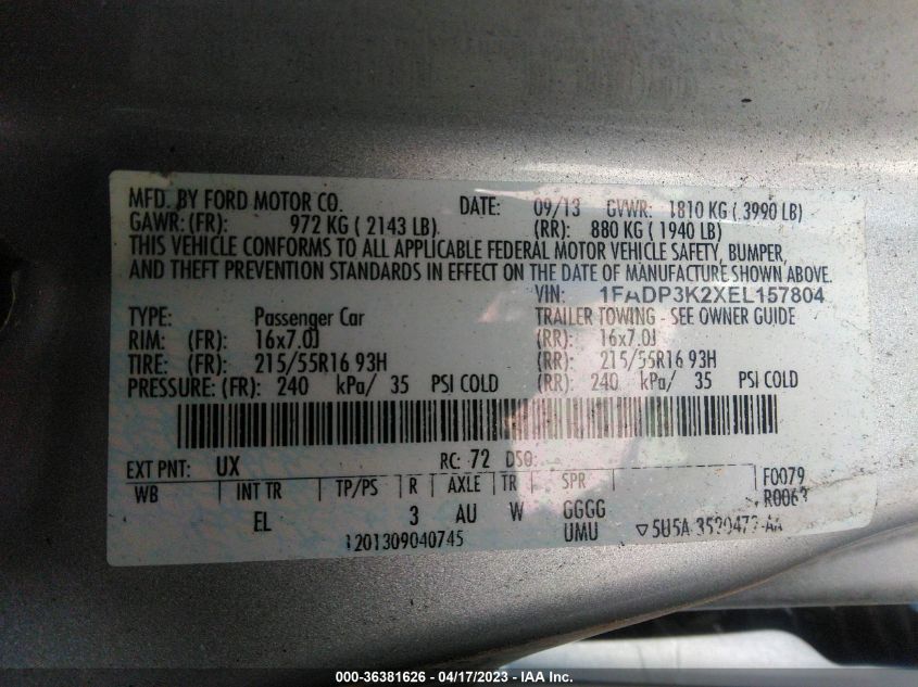 2014 FORD FOCUS SE - 1FADP3K2XEL157804