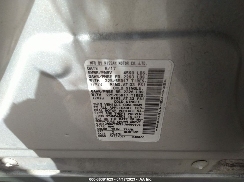 2018 NISSAN ROGUE SV - JN8AT2MT4JW450605