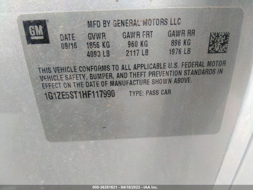 2017 CHEVROLET MALIBU LT - 1G1ZE5ST1HF117990