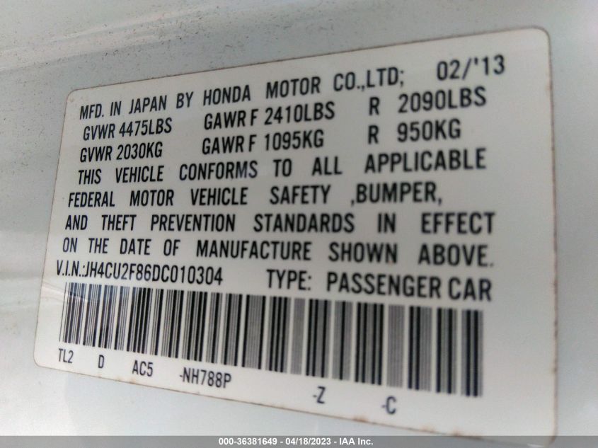 2013 ACURA TSX SPECIAL EDITION - JH4CU2F86DC010304