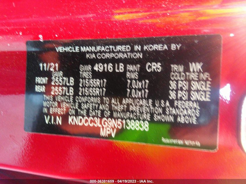 2022 KIA NIRO EV EX - KNDCC3LG9N5138838