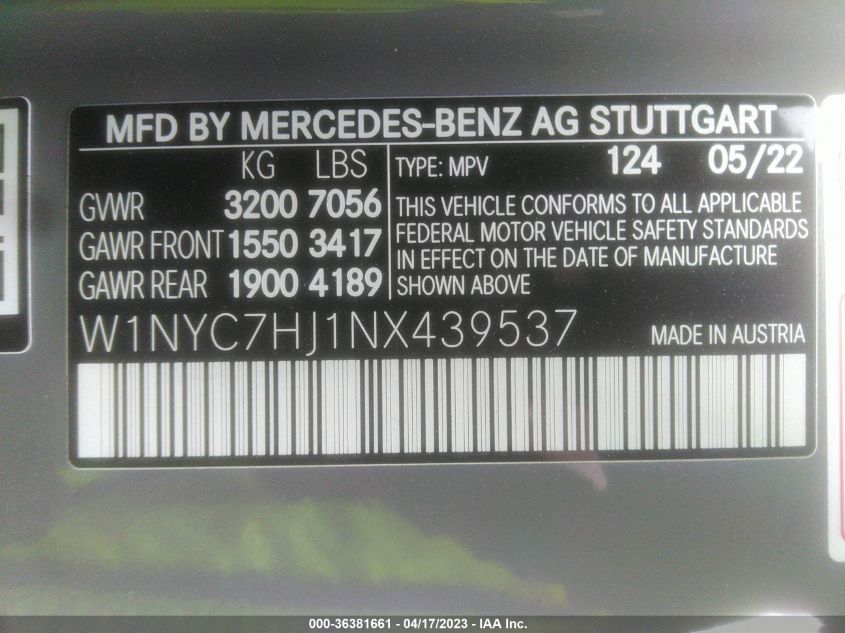 2022 MERCEDES-BENZ G-CLASS AMG G 63 W1NYC7HJ1NX439537