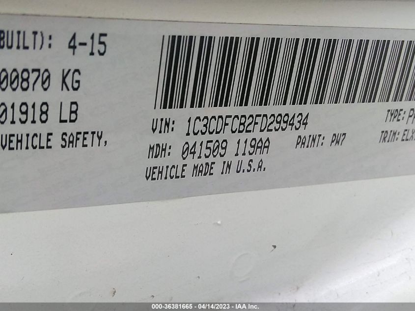 2015 DODGE DART LIMITED - 1C3CDFCB2FD299434