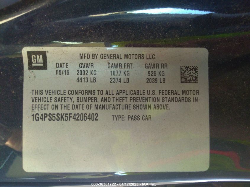 2015 BUICK VERANO LEATHER GROUP - 1G4PS5SK5F4206402