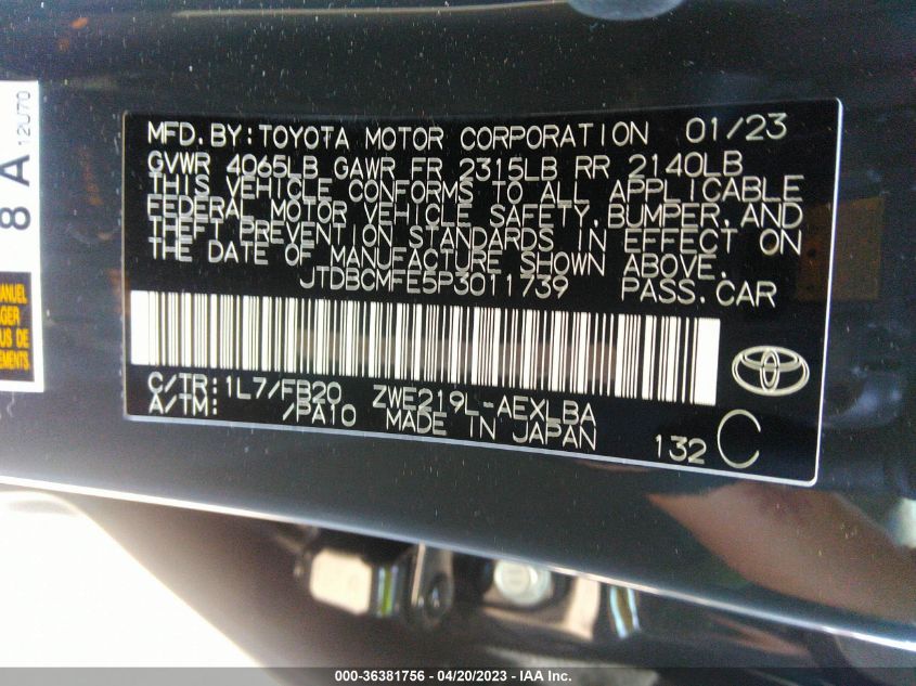 2023 TOYOTA COROLLA HYBRID - JTDBCMFE5P3011739