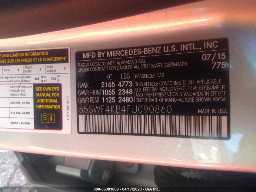 2015 MERCEDES-BENZ C-CLASS C 300 - 55SWF4KB4FU090860