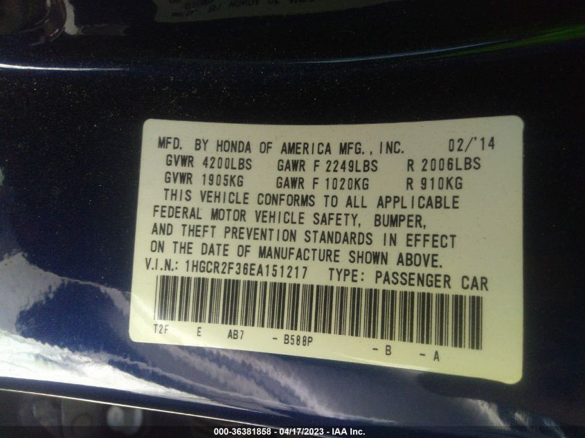 2014 HONDA ACCORD SEDAN LX - 1HGCR2F36EA151217