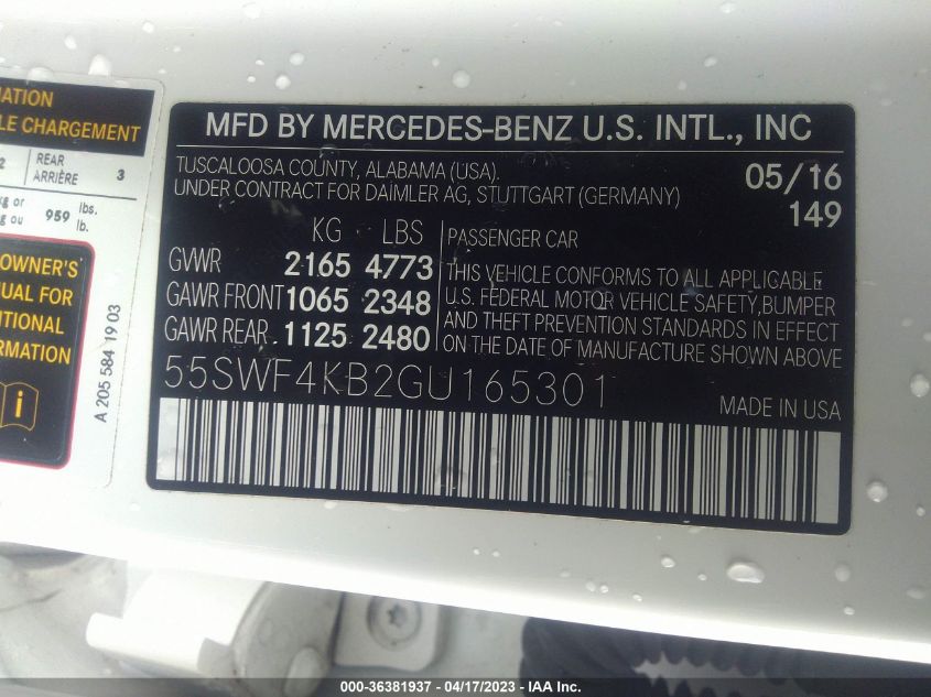2016 MERCEDES-BENZ C-CLASS C 300 - 55SWF4KB2GU165301
