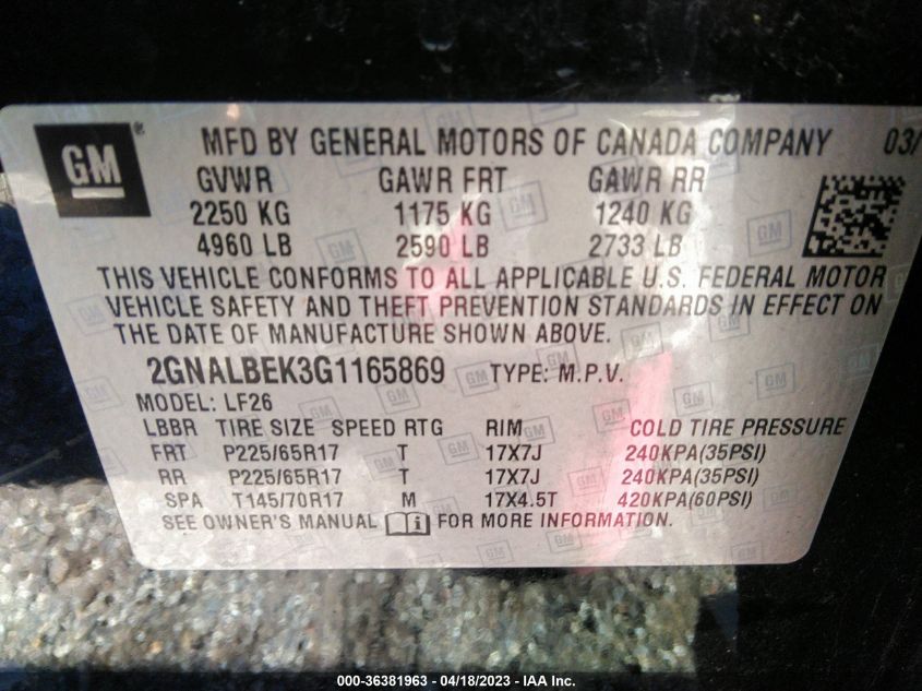 2016 CHEVROLET EQUINOX LS - 2GNALBEK3G1165869