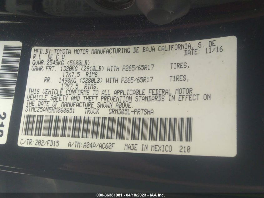 2017 TOYOTA TACOMA SR5/TRD SPORT - 3TMCZ5AN5HM060651