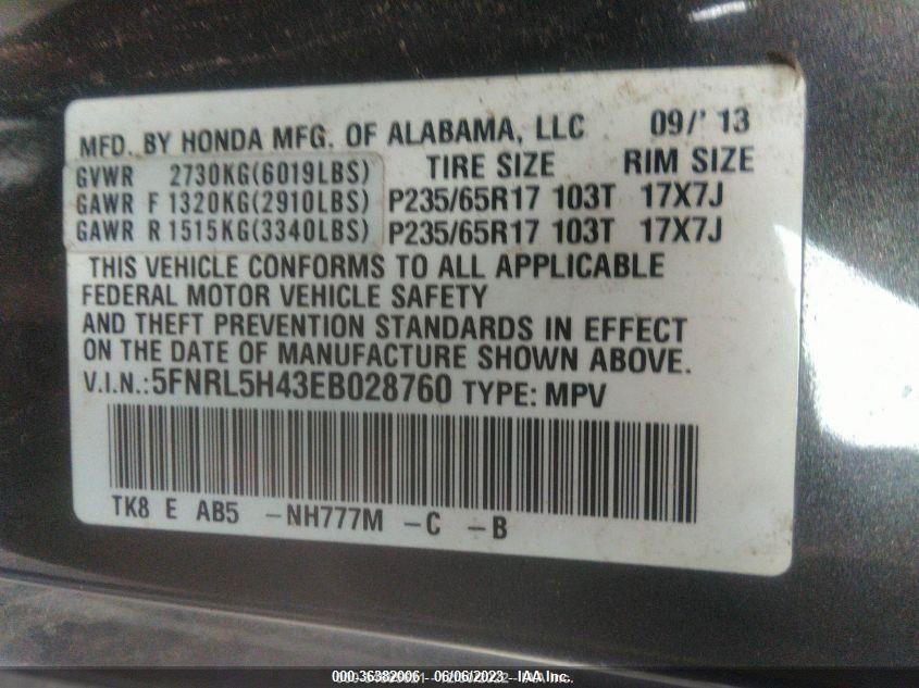 2014 HONDA ODYSSEY EX - 5FNRL5H43EB028760