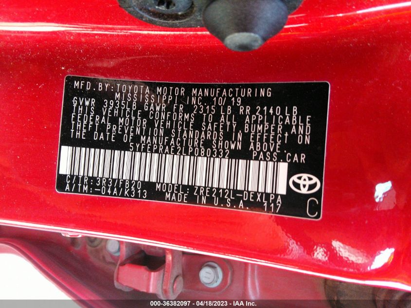 2020 TOYOTA COROLLA LE - 5YFEPRAE2LP080332