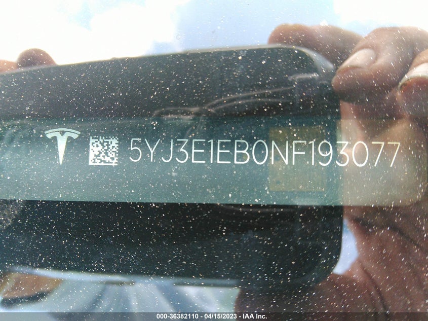 VIN 5YJ3E1EB0NF193077 2022 TESLA MODEL 3 LONG RANGE