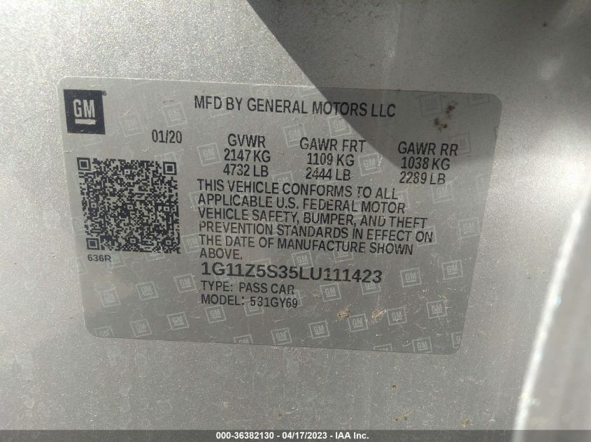 2020 CHEVROLET IMPALA LT - 1G11Z5S35LU111423