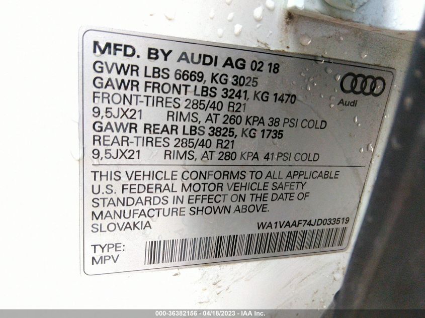 2018 AUDI Q7 PRESTIGE - WA1VAAF74JD033519