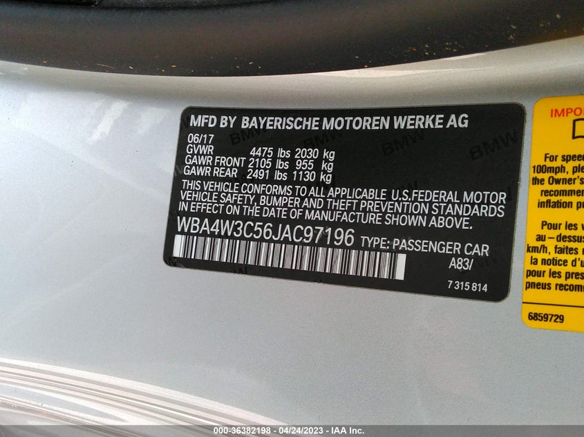 VIN WBA4W3C56JAC97196 2018 BMW 4 SERIES 430I