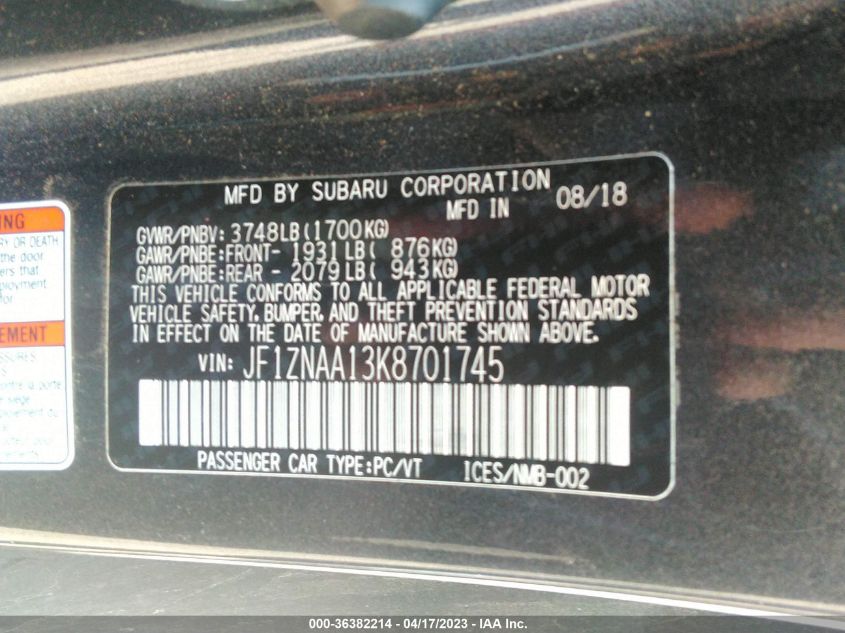 2019 TOYOTA 86 JF1ZNAA13K8701745