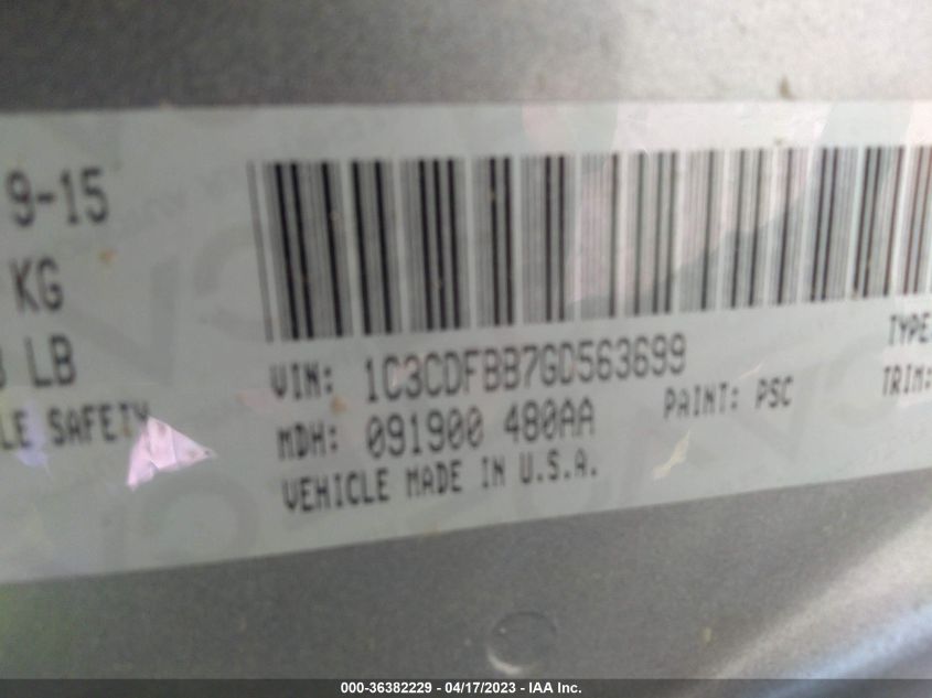 2016 DODGE DART SXT - 1C3CDFBB7GD563699