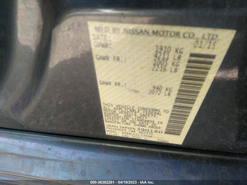 2015 NISSAN ALTIMA 2.5 - 1N4AL3APXFN390180