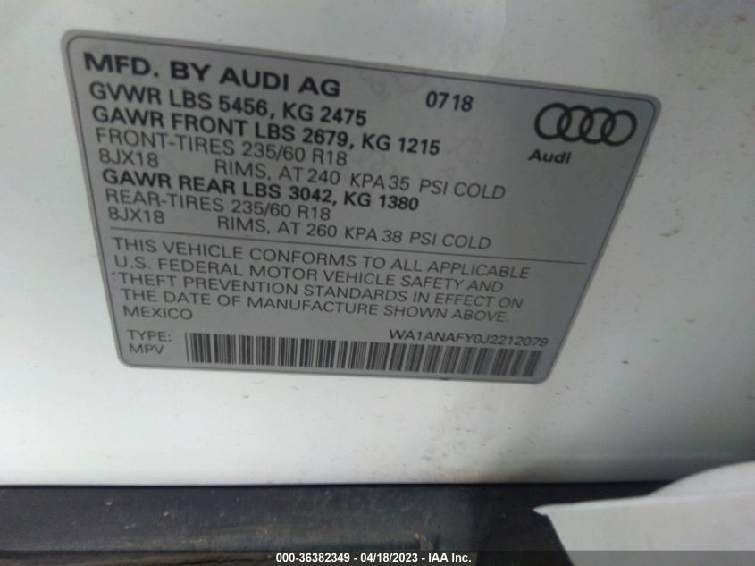 WA1ANAFY0J2212079 2018 AUDI Q5, photo no. 9