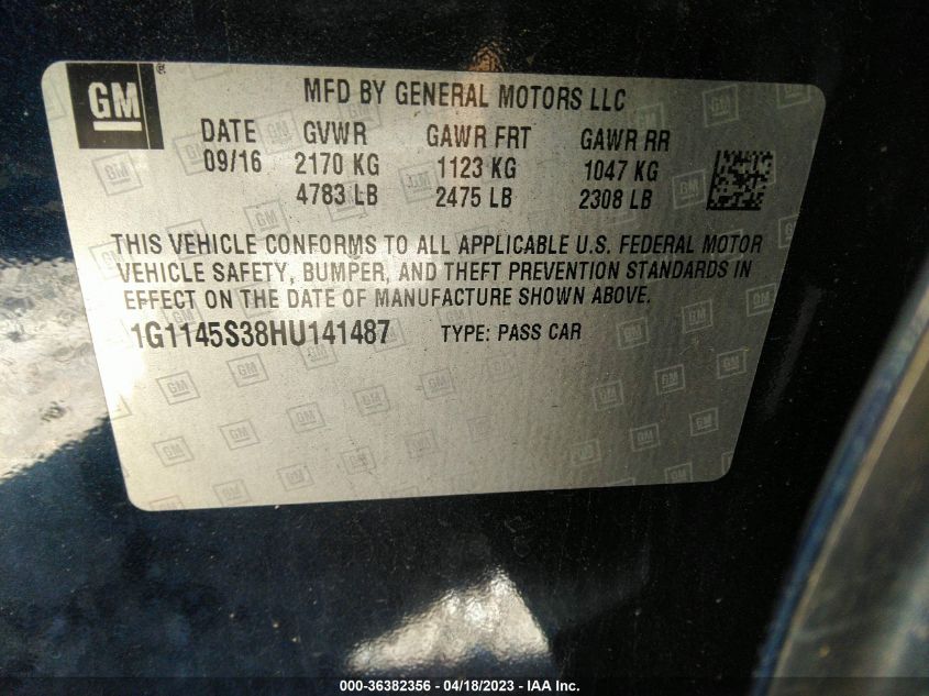 2017 CHEVROLET IMPALA PREMIER - 1G1145S38HU141487