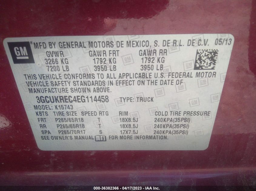 2014 CHEVROLET SILVERADO 1500 LT - 3GCUKREC4EG114458